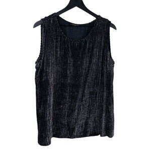 Tamotsu New York Top Silk Blend Crushed Velvet Sleeveless Semi Sheer Gray Sz 14